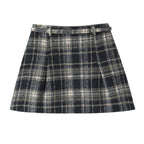 Early Spring Plaid Drawstring Pleated Short High Skirt