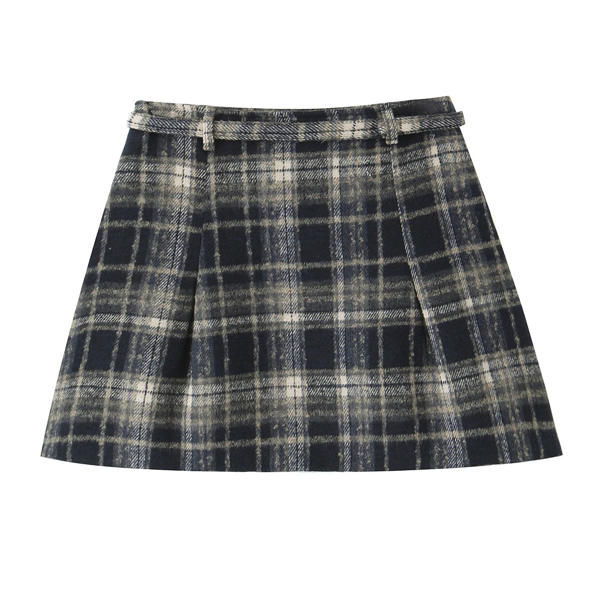 Early Spring Plaid Drawstring Pleated Short High Skirt