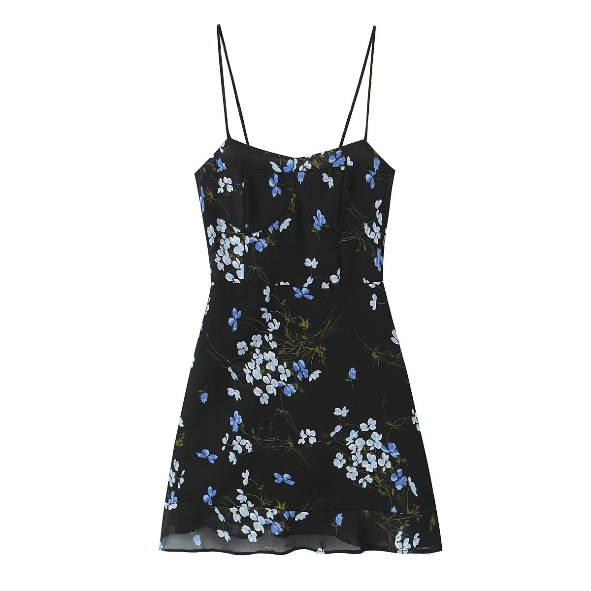 Floral-Print Short Ruffled Spaghetti-Strap Dress