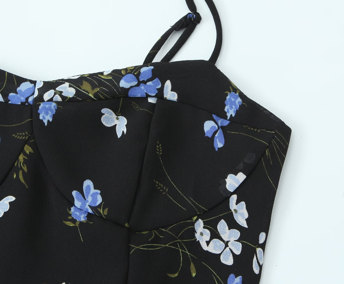 Floral-Print Short Ruffled Spaghetti-Strap Dress