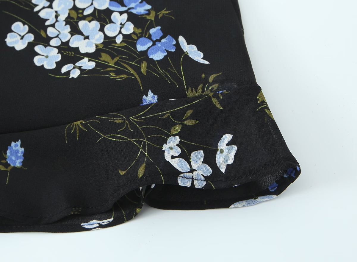 Floral-Print Short Ruffled Spaghetti-Strap Dress