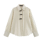 Women's Collared Single Breasted Bowknot Decoration Polka Dot Shirt