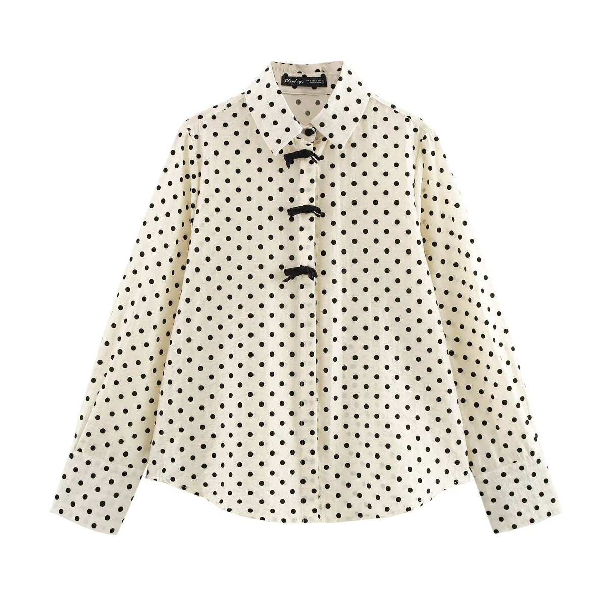Women's Collared Single Breasted Bowknot Decoration Polka Dot Shirt