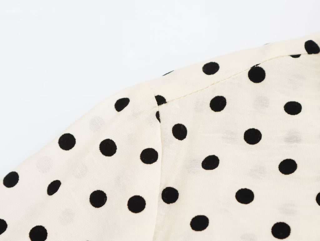 Women's Collared Single Breasted Bowknot Decoration Polka Dot Shirt