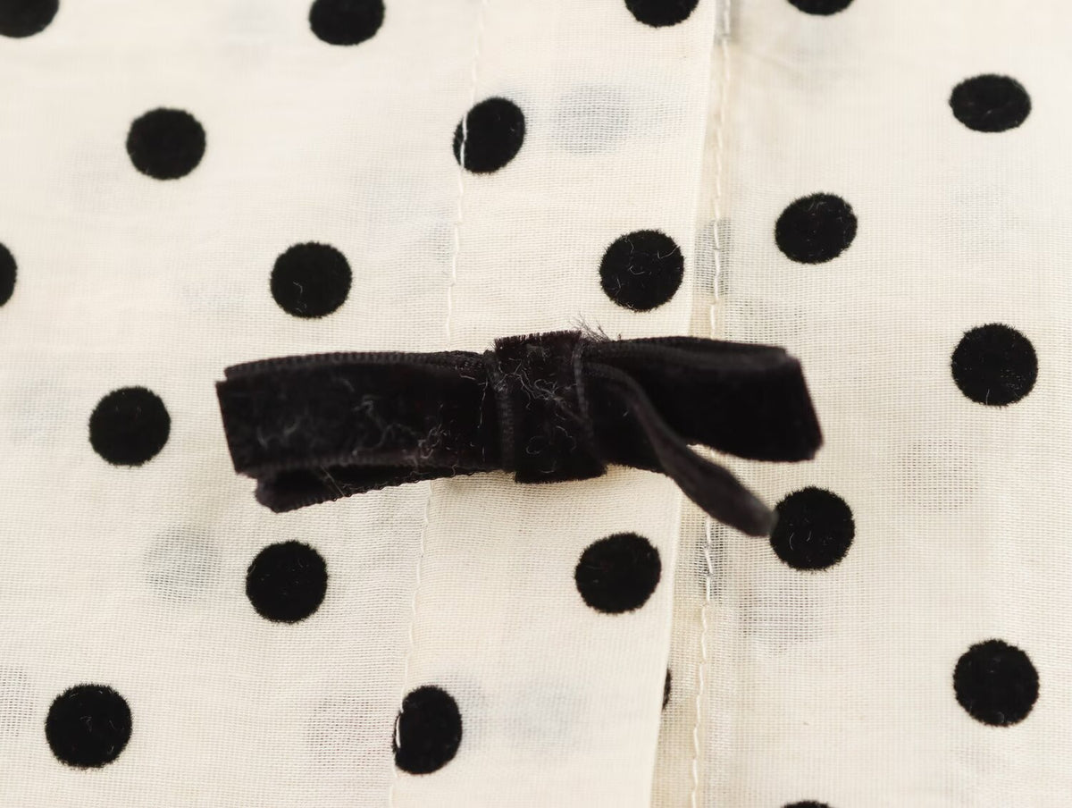 Women's Collared Single Breasted Bowknot Decoration Polka Dot Shirt