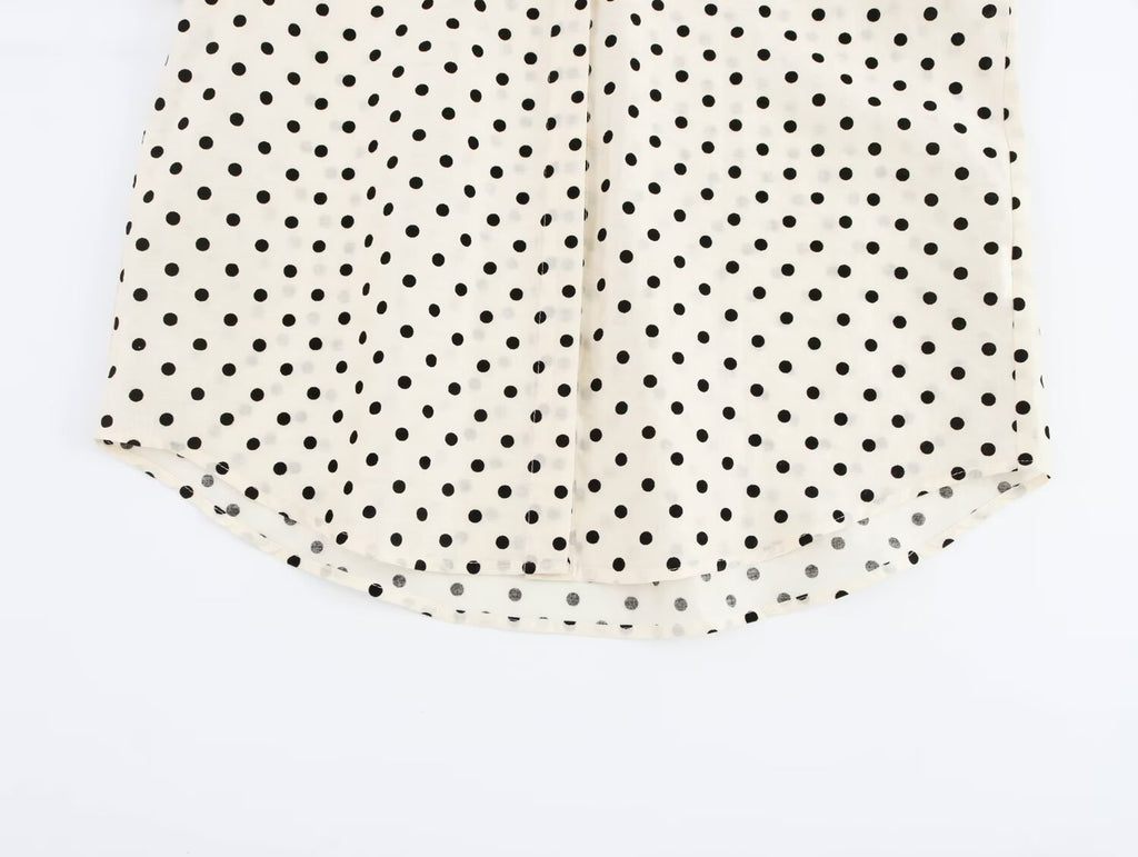 Women's Collared Single Breasted Bowknot Decoration Polka Dot Shirt