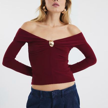 Women's Ruched Off-Shoulder Long Sleeve Top