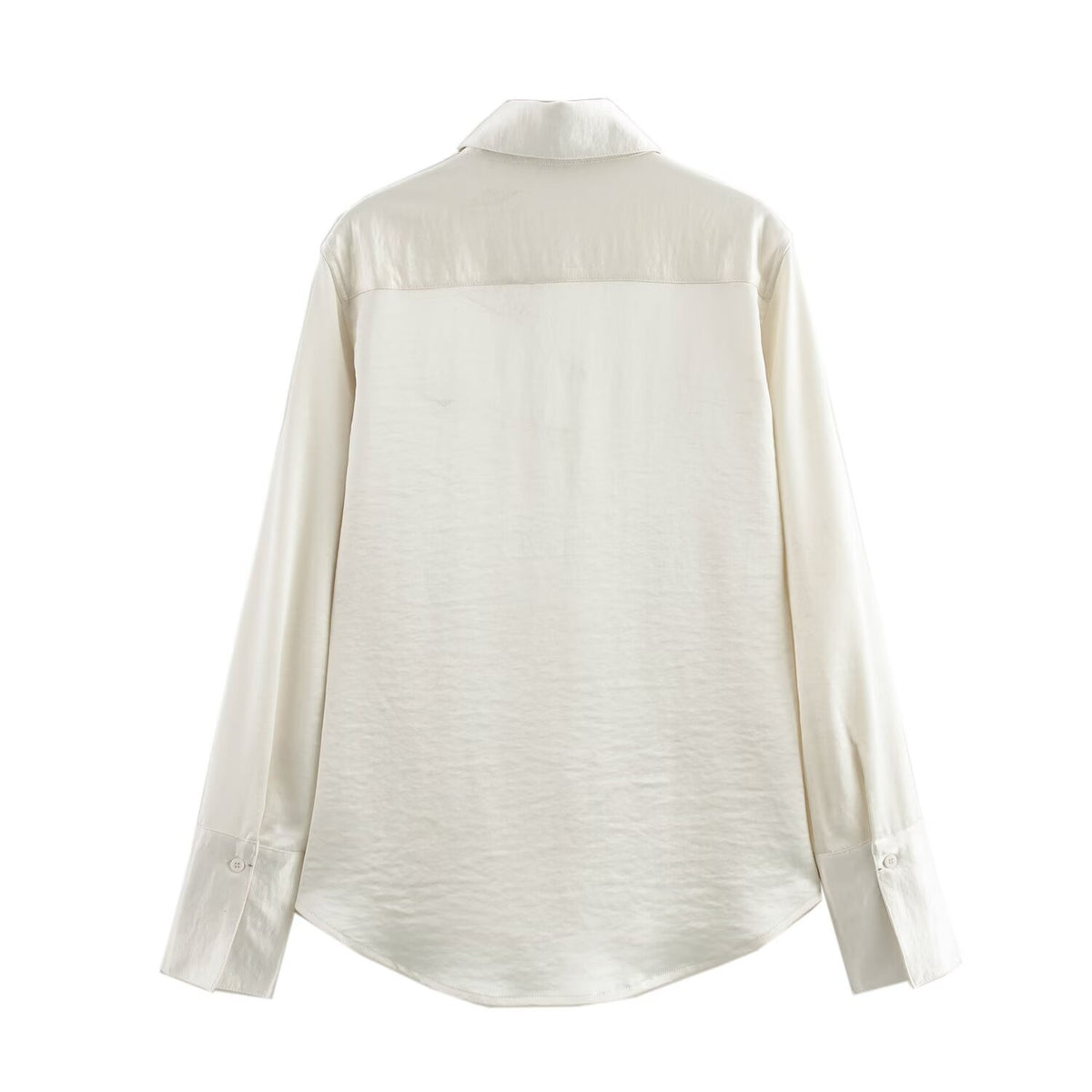 Women's Solid Color Long Sleeve Pocket Silk Satin Texture Shirt