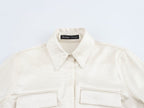 Women's Solid Color Long Sleeve Pocket Silk Satin Texture Shirt