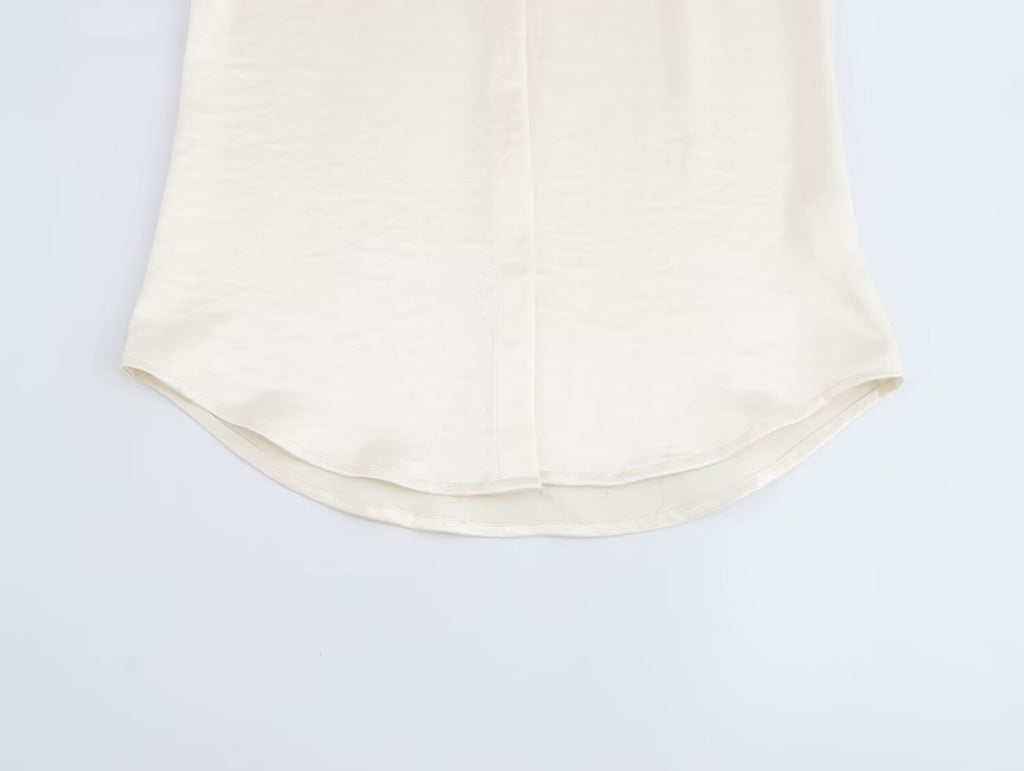 Women's Solid Color Long Sleeve Pocket Silk Satin Texture Shirt
