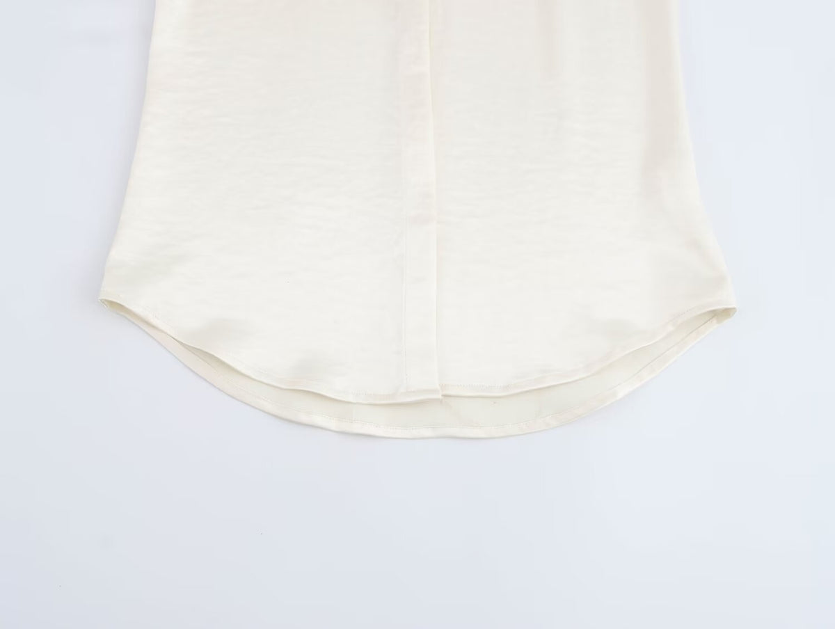 Women's Solid Color Long Sleeve Pocket Silk Satin Texture Shirt