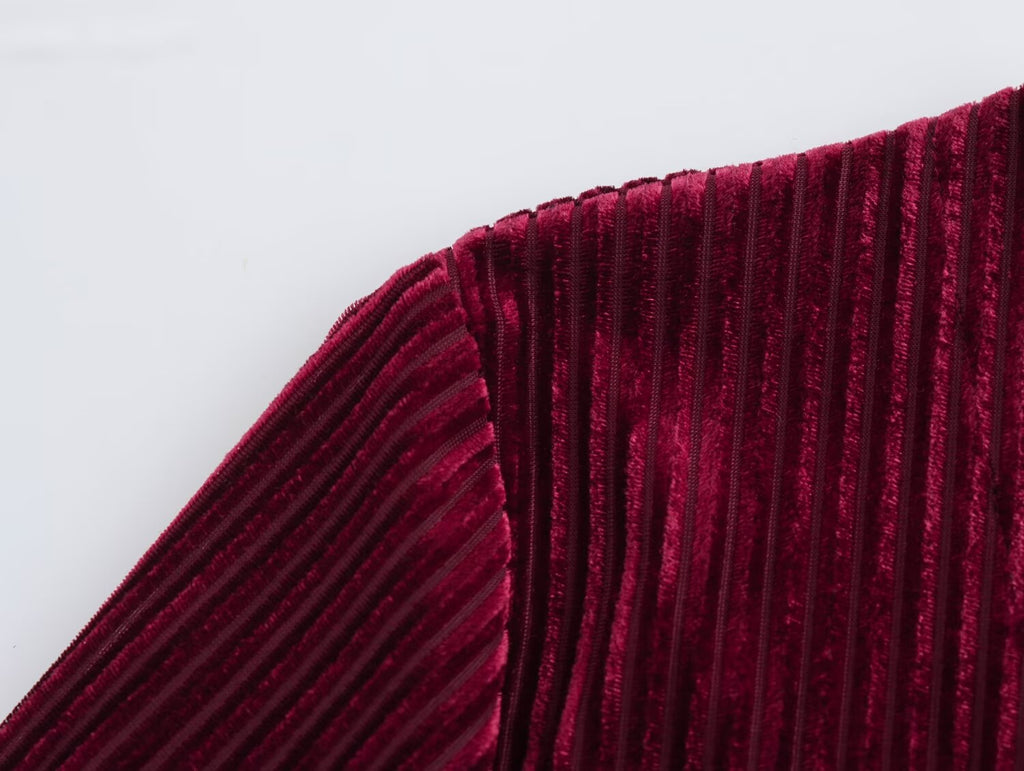 Corduroy V-Neck Twist-Front Long-Sleeve A-Line Mini Dress