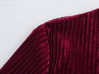 Corduroy V-Neck Twist-Front Long-Sleeve A-Line Mini Dress