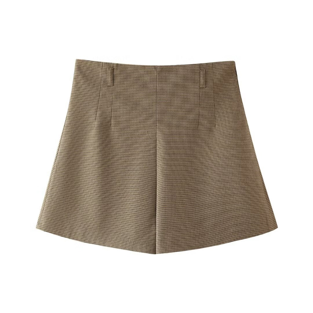 Women's Plaid Square Collar Top High Waist Shorts Set
