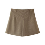 Women's Plaid Square Collar Top High Waist Shorts Set