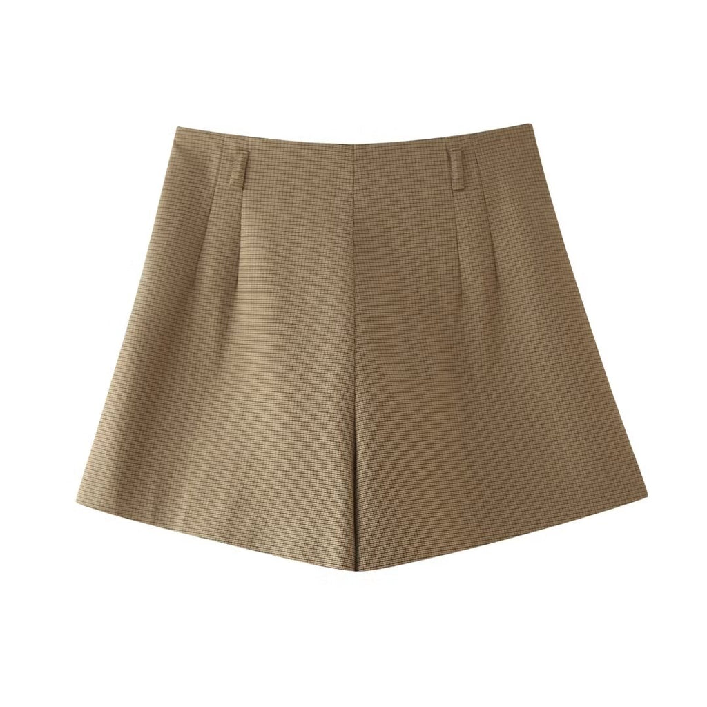 Women's Plaid Square Collar Top High Waist Shorts Set