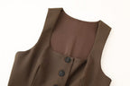 Women's Plaid Square Collar Top Slim Fit Buttoned Sleeveless Vest