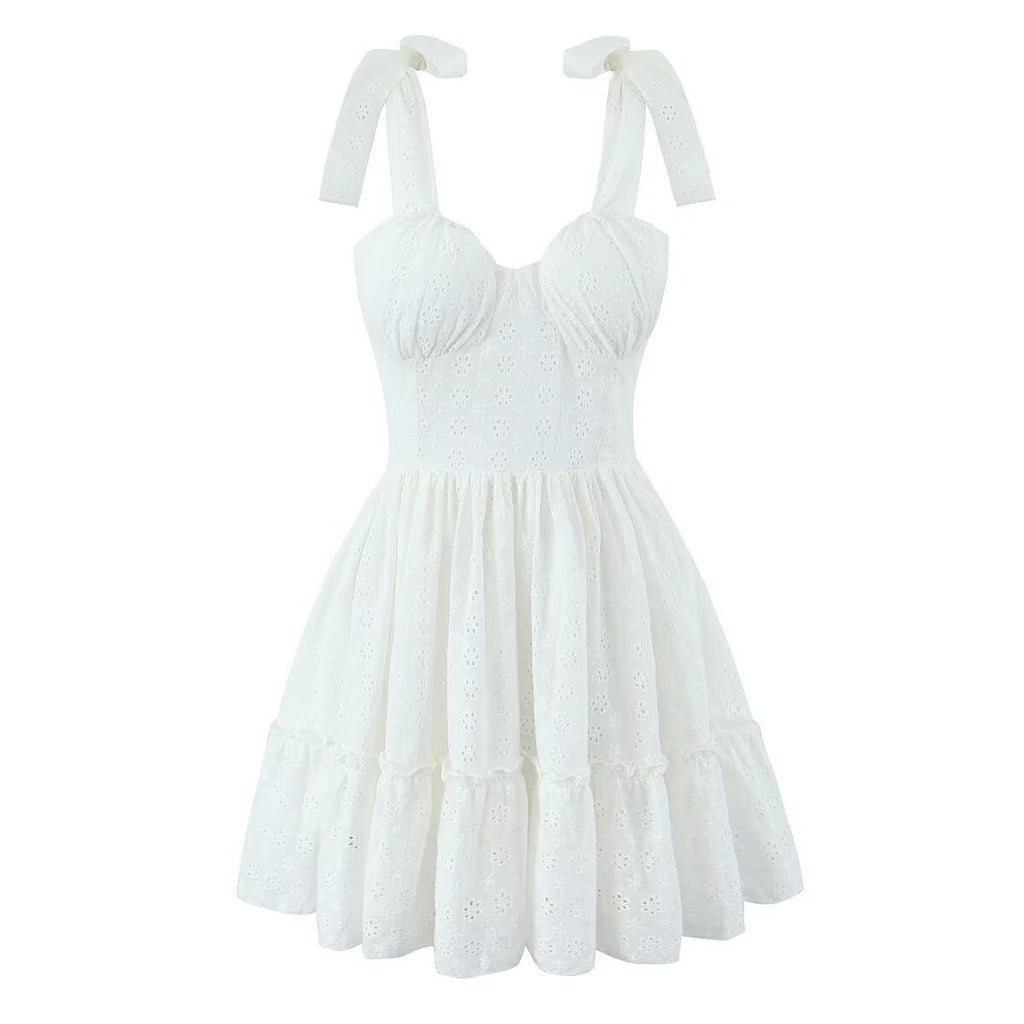 Women's Embroidered Cotton V-Neck Mini Dress