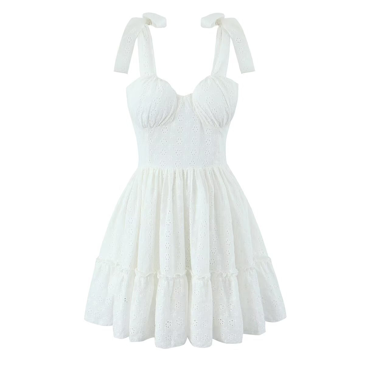 Women's Embroidered Cotton V-Neck Mini Dress