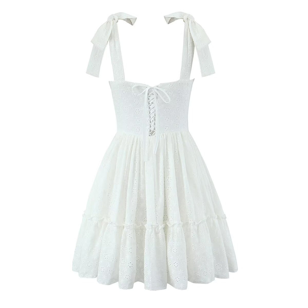 Women's Embroidered Cotton V-Neck Mini Dress