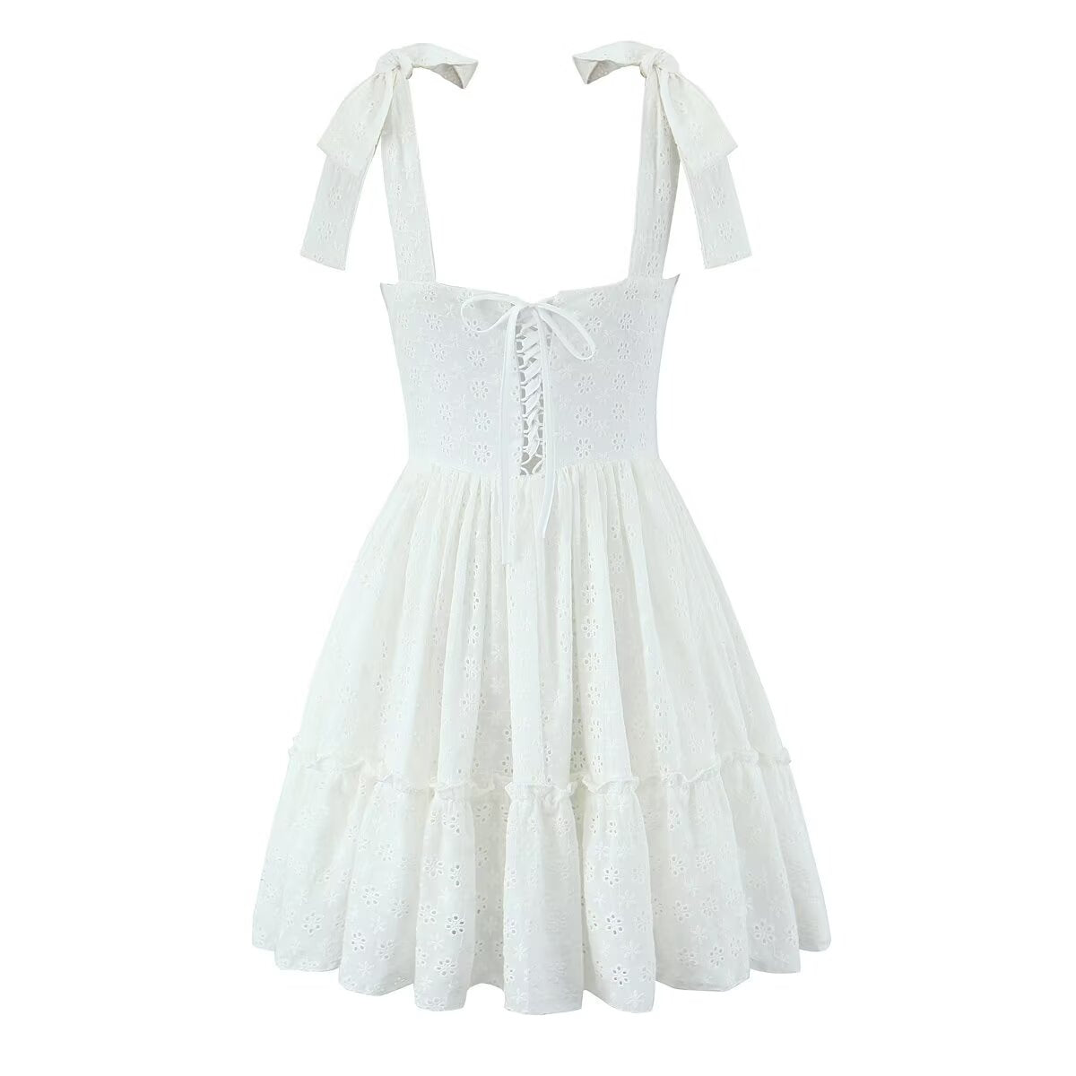 Women's Embroidered Cotton V-Neck Mini Dress