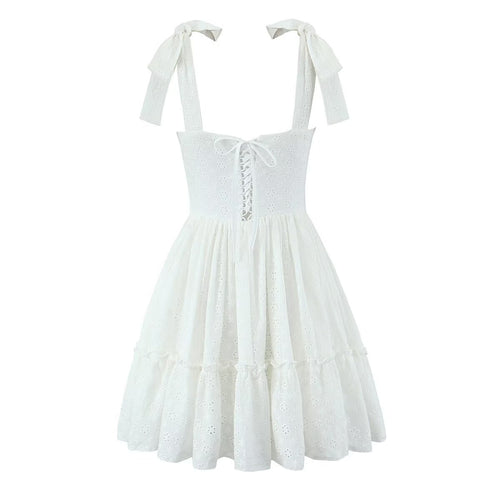 Summer Lace up Embroidery Fitted Waist High Waist Bra Back Bandage Women Dress Short
