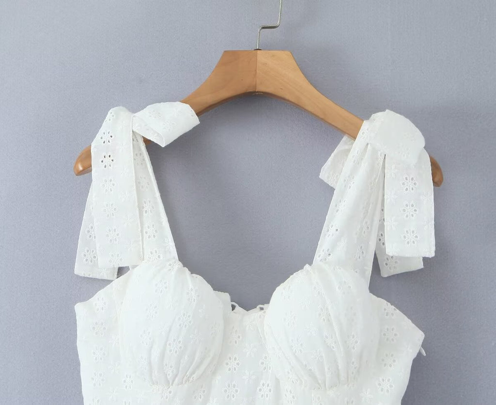 Women's Embroidered Cotton V-Neck Mini Dress