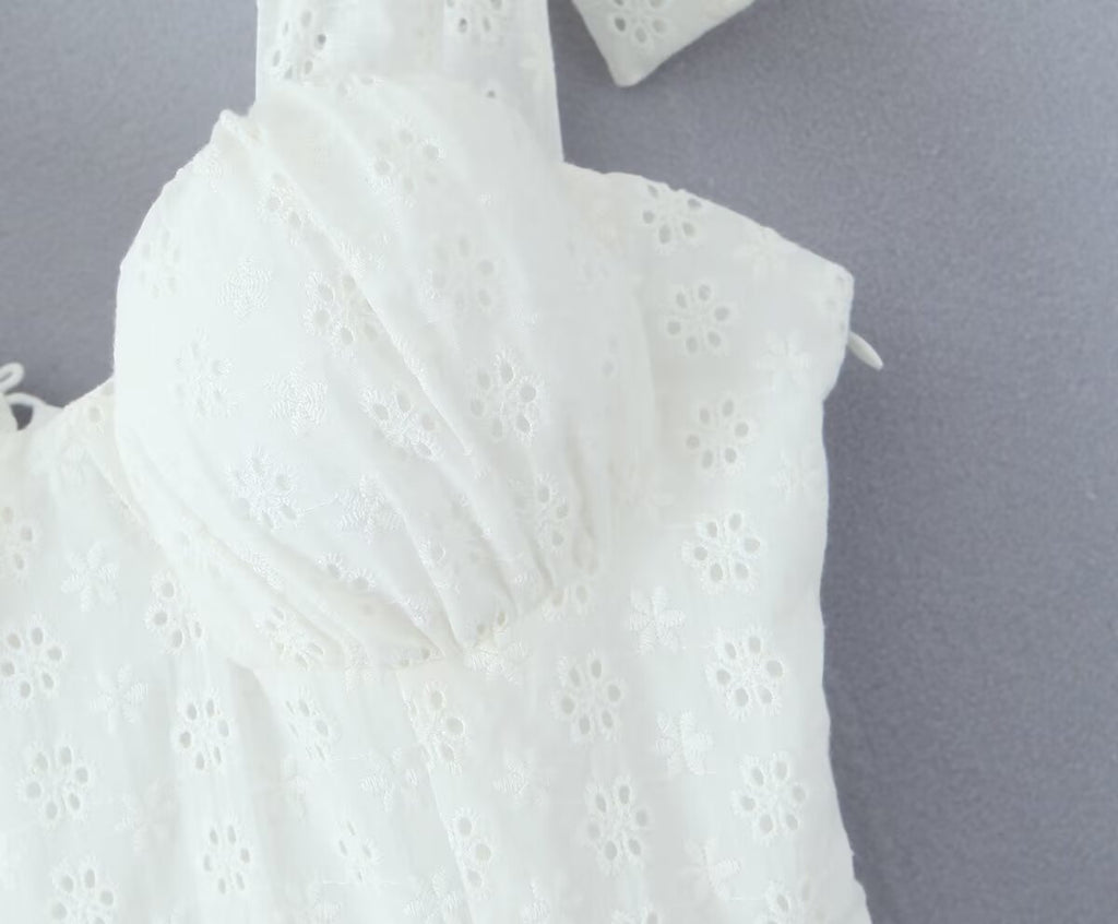 Women's Embroidered Cotton V-Neck Mini Dress