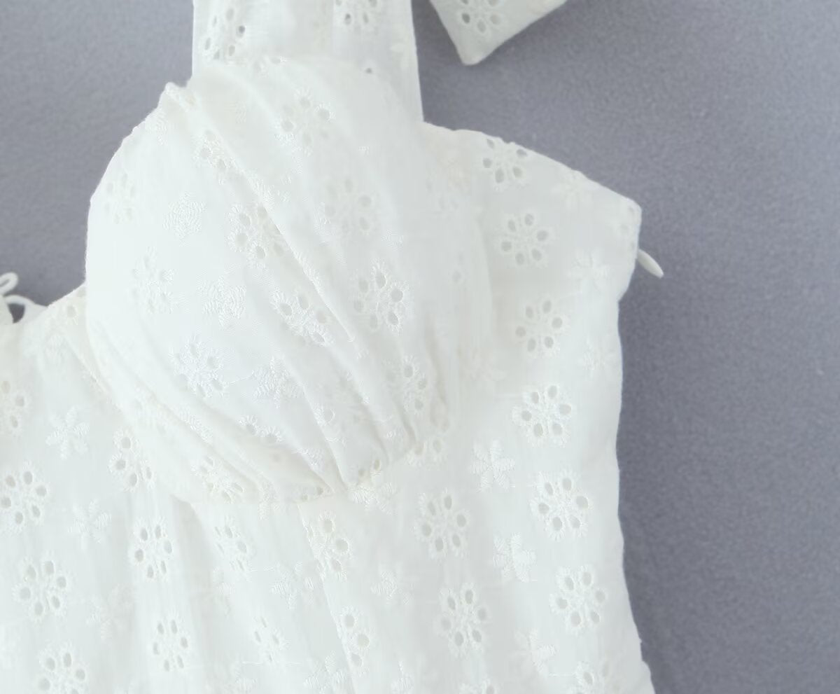 Women's Embroidered Cotton V-Neck Mini Dress