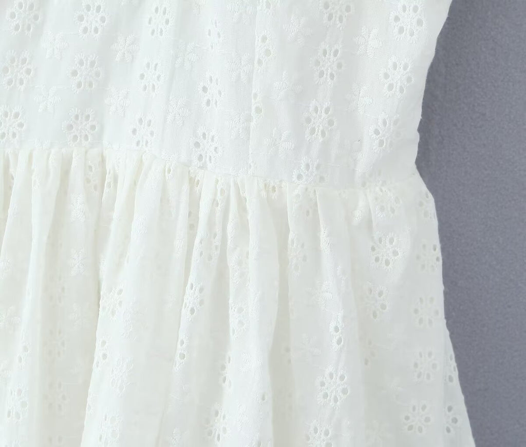 Women's Embroidered Cotton V-Neck Mini Dress