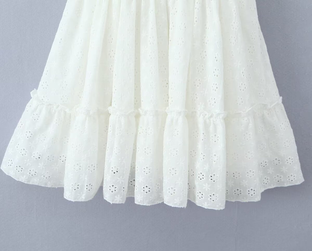 Women's Embroidered Cotton V-Neck Mini Dress