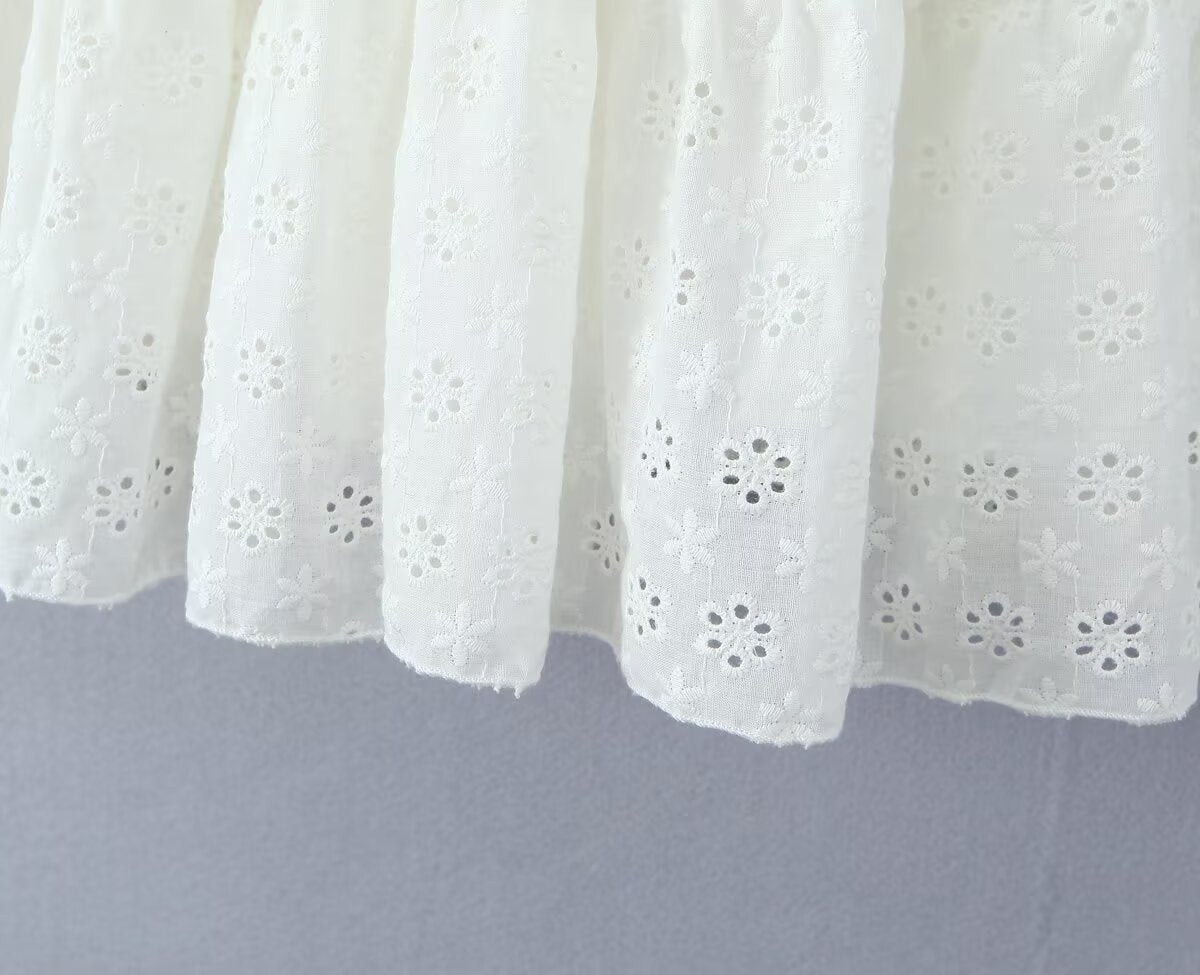 Women's Embroidered Cotton V-Neck Mini Dress