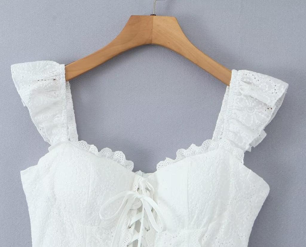 Women's Sweet Lace Embroidered Suspender Puffy Chest Dress