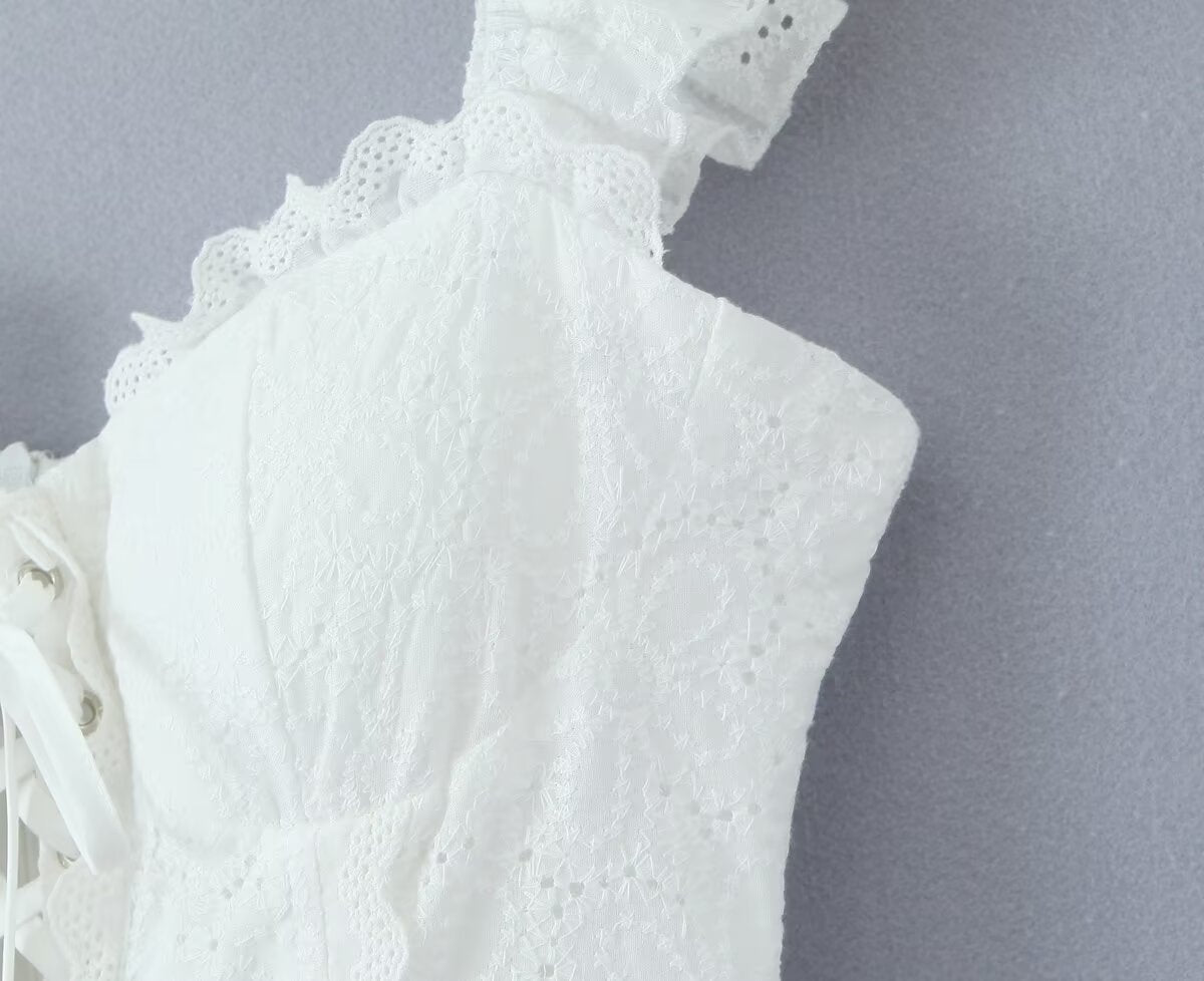 Women's Sweet Lace Embroidered Suspender Puffy Chest Dress