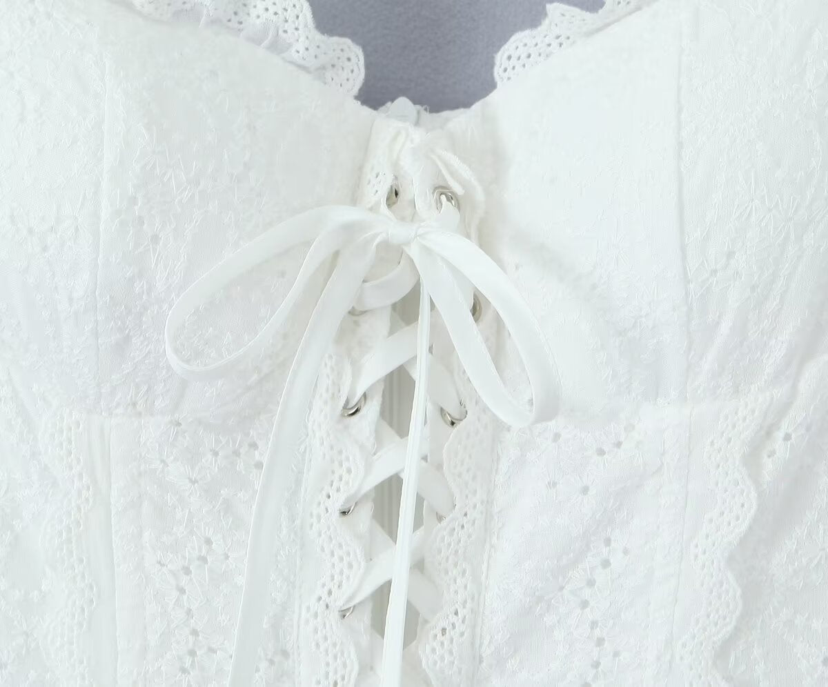 Women's Sweet Lace Embroidered Suspender Puffy Chest Dress