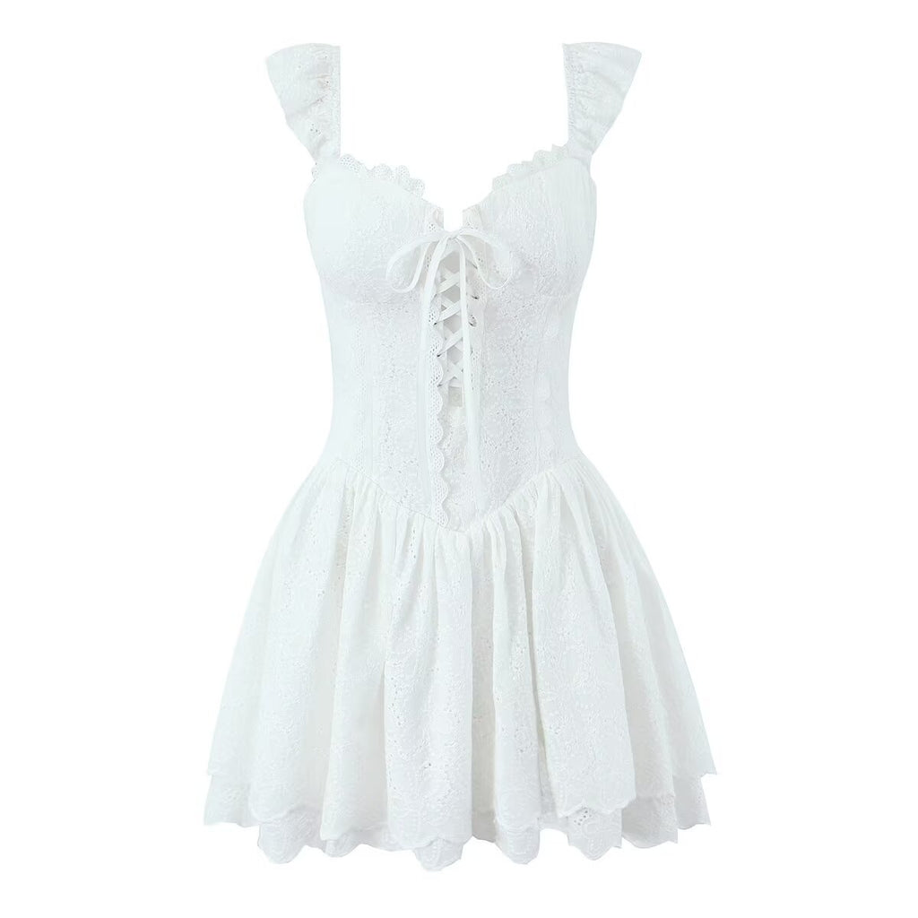 Women's Sweet Lace Embroidered Suspender Puffy Chest Dress