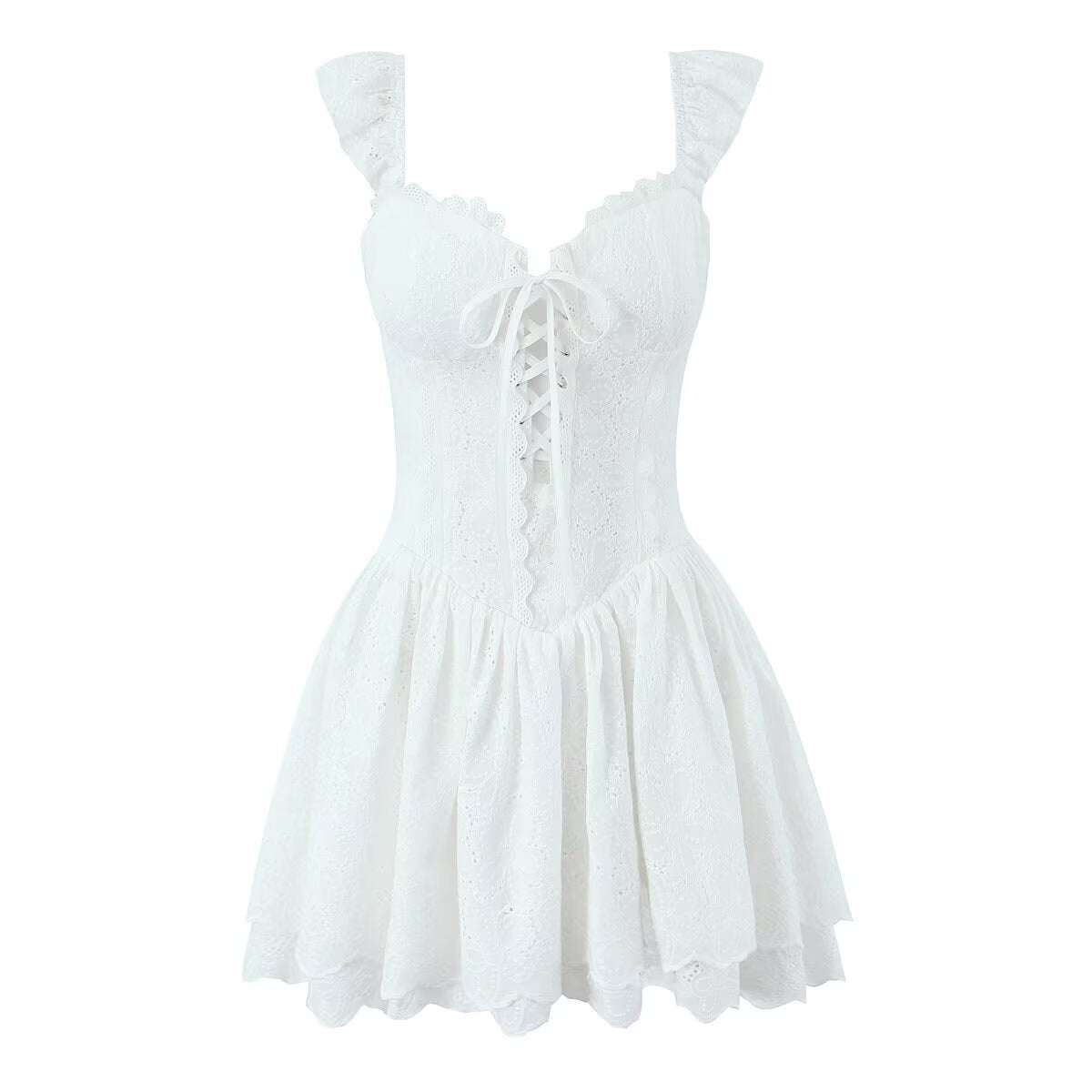 Women's Sweet Lace Embroidered Suspender Puffy Chest Dress