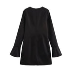 Winter Simple Decorative Buckle V-Neck Short Dress