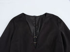 Winter Simple Decorative Buckle V-Neck Short Dress