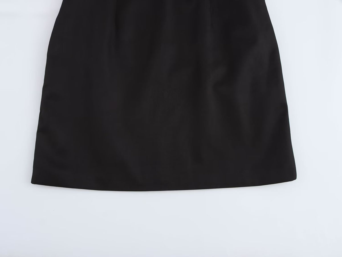 Winter Simple Decorative Buckle V-Neck Short Dress