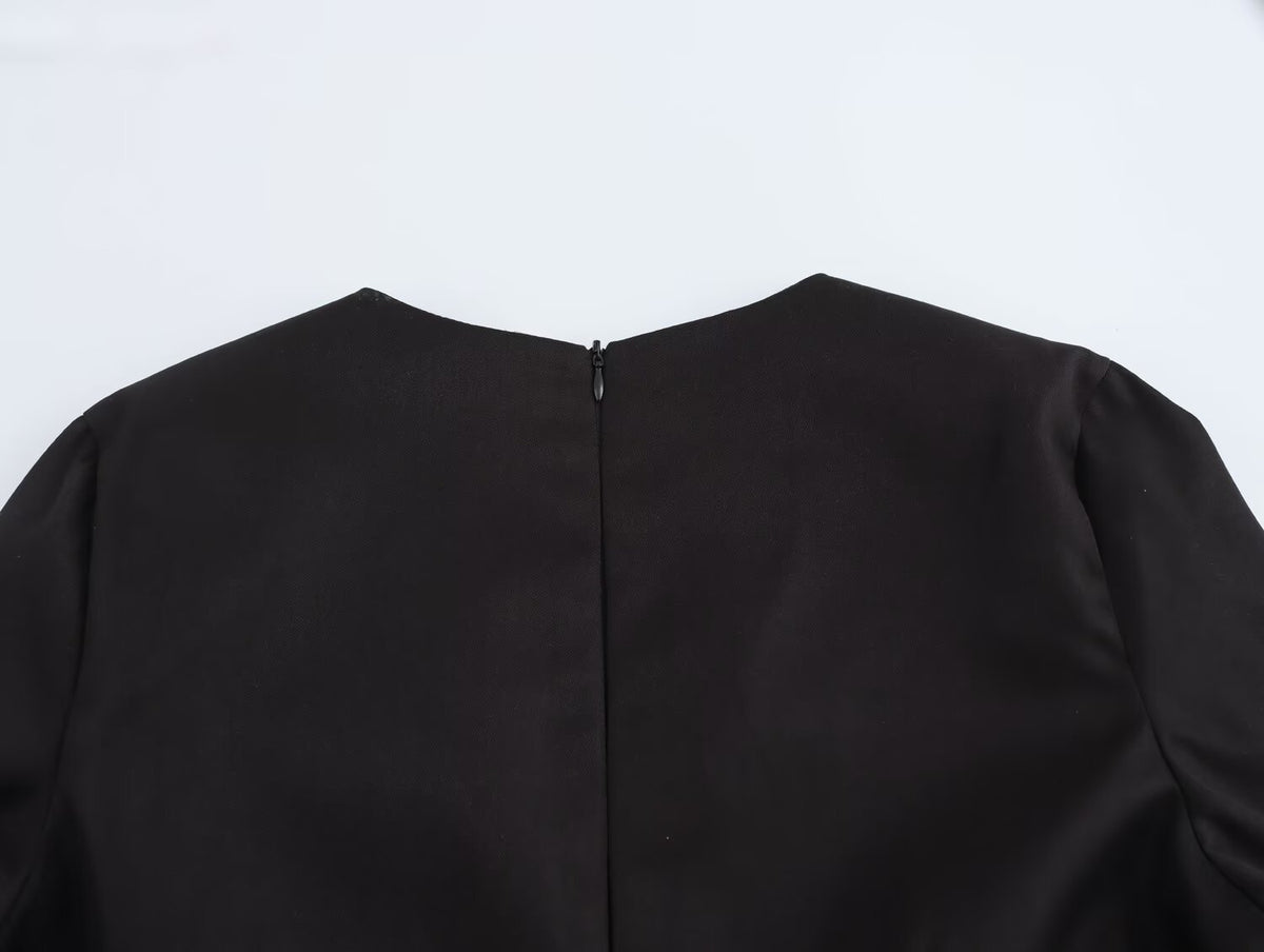 Winter Simple Decorative Buckle V-Neck Short Dress