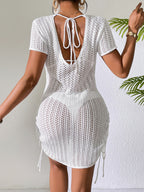 Spring Summer Sexy Sling Drawstring Mid Waist Short Sleeve