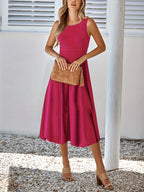 Women's Sleeveless Crew-Neck A-Line Midi Dress