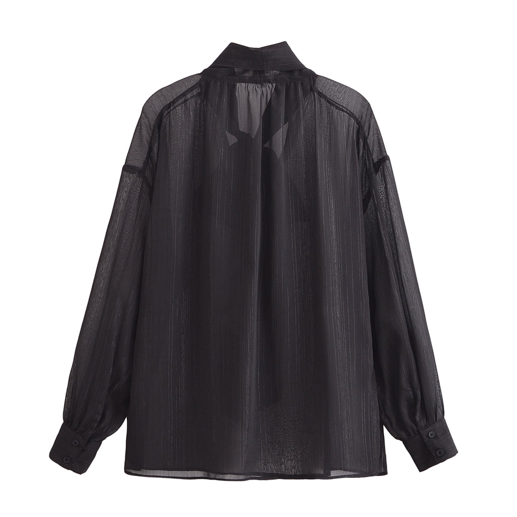 Women's Women Clothing Fashionable Metal Color Line Long Sleeve Round Neck Shirt