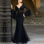 Women's V-Neck Lace Fishtail Evening Dress