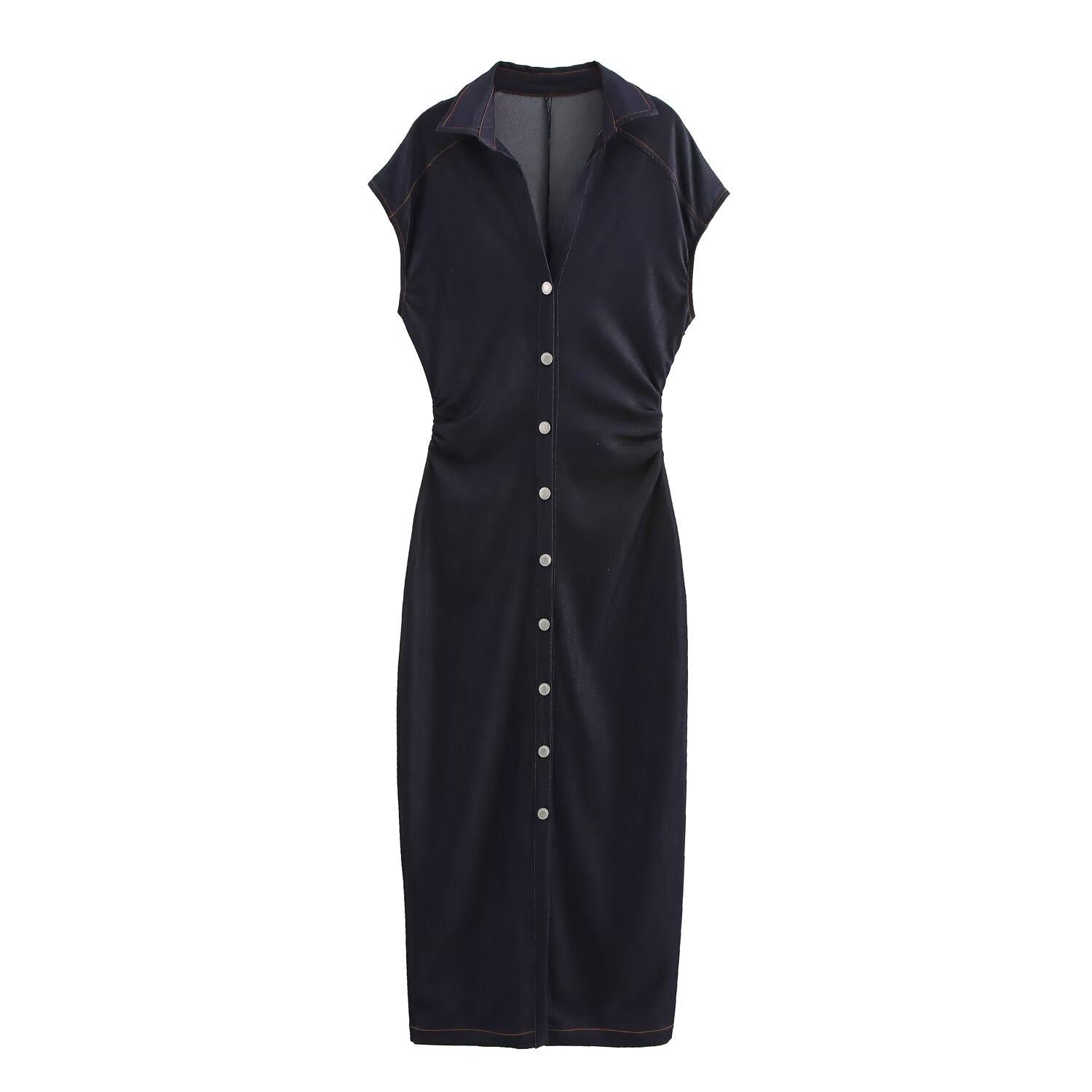 Sleeveless Button Denim Bodycon Maxi Shirt Dress