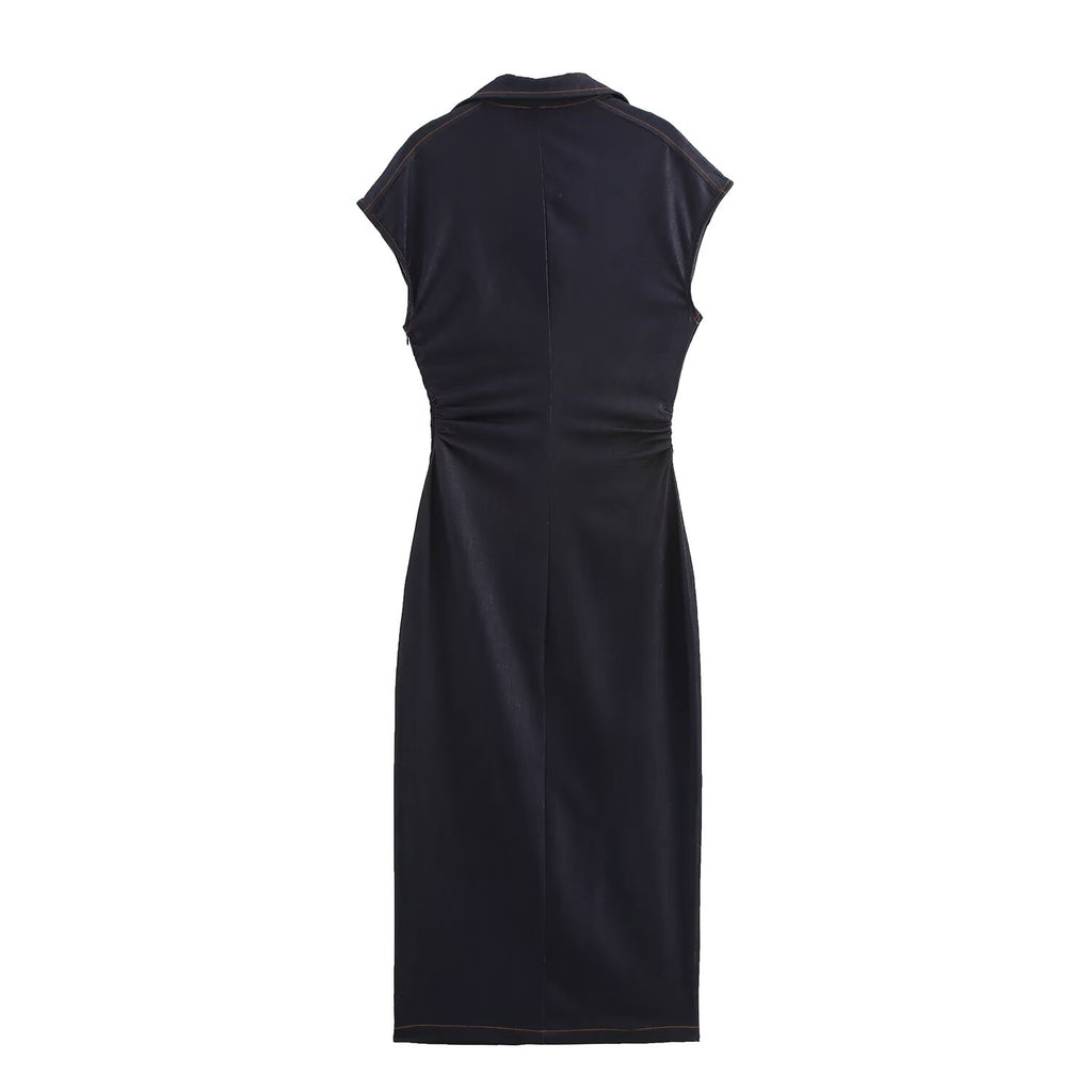 Sleeveless Button Denim Bodycon Maxi Shirt Dress