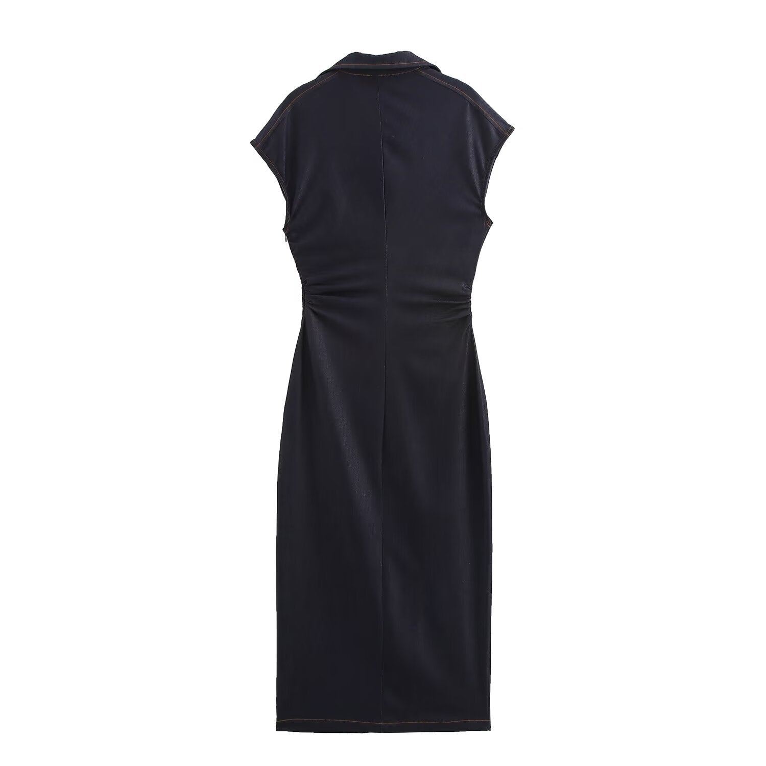 Sleeveless Button Denim Bodycon Maxi Shirt Dress