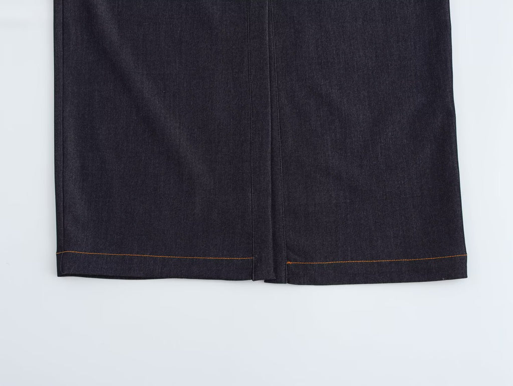 Sleeveless Button Denim Bodycon Maxi Shirt Dress