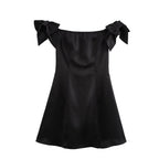 Off-Shoulder Bow Satin A-Line Mini Dress